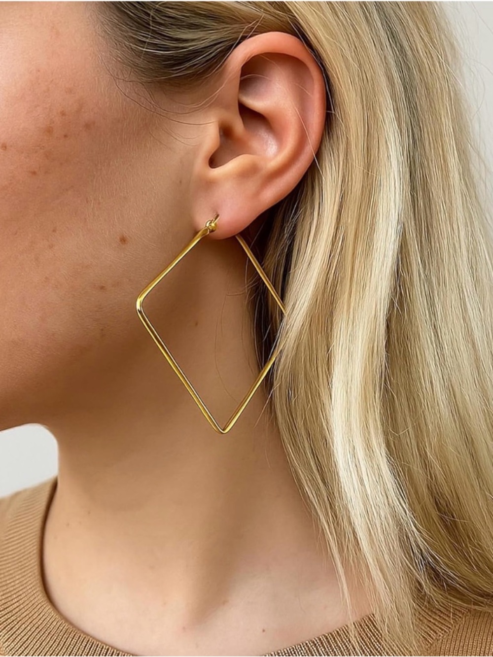 57MM Gold Plated Square Hoop Earrings - Picture 3 of 4